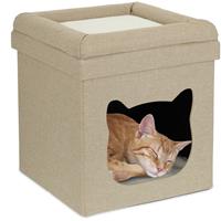 RELAXDAYS Katzenhöhle indoor, Schlafplatz für Samtpfoten, Katzenbox 2 Etagen, faltbar, HBT: 44 x 40 x 40 cm, braun/weiß