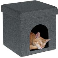 RELAXDAYS Katzenhöhle, Rückzugsort für Katzen und kleine Hunde, Indoor Tierversteck, H x B x T: 38,5 x 37 x 37 cm, grau