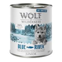 Voordeelpakket Wolf of Wilderness Junior 24 x 800 g - Junior Blue River - Kip & Zalm