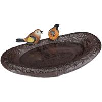 RELAXDAYS Gusseisen VogeltrÃnke mit Vogel, Gartendeko, Vogelfutterstelle, Wasserschale fÃ¼r WildvÃ¶gel, 24 cm breit, braun - 