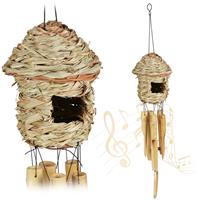 RELAXDAYS Windspiel 2er Set, aus Bambus & Stroh, für innen & außen, Deko Vogelhaus, Klangspiel, HxD: 67,5x13,5cm, natur - 
