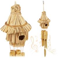 RELAXDAYS Windspiel 2er Set, aus Bambus u. Stroh, für innen u. außen, Deko mit Vogelhaus, HxBxT: 37,5x17,5x16 cm, natur - 