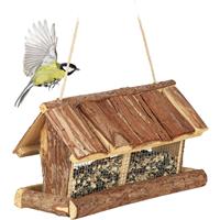 RELAXDAYS Vogelfutterhaus Holz, mit Futtersilo, zum Hängen, HBT 19 x 31,5 x 16 cm, Futterspender Kleinvögel, natur - 