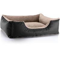 BedDog Hundebett TEDDY, Hundesofa aus Cordura und Microfaser-Velours, waschbares Hundebett mit Rand, Hundekissen vier-eckig:L, NAMIB-BLACK (schwarz/beige)