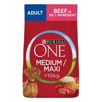 Sparpaket: 2x7kg Purina One Medium/Maxi Adult Rind & Reis Hundefutter trocken