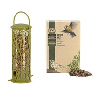 Esschert Design Vogel voedersilo met zitstokjes groen kunststof 27 cm inclusief vogelvoer -