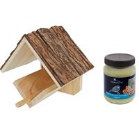 Boon Vogelhuisje/voederhuisje/pindakaashuisje hout met dak van boomschors 16 cm inclusief vogelpindakaas -