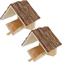 Boon 2x stuks vogelhuisje/voederhuisje/pindakaashuisje hout met dak van boomschors 16 cm -