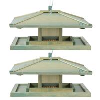 Esschert Design 2x stuks japans vogelhuisje/voedersilo hout cm -