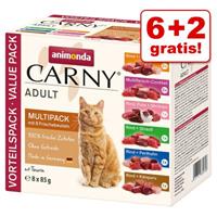 Animonda Carny 6 + 2 Gratis!  Maaltijdzakjes Multipack Kattenvoer 8 x 85 g - Gevogelte Mix (3 soorten) - 8 x 85 g