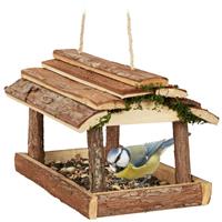 RELAXDAYS Vogelfutterhaus Holz, mit Rinde und Moos, zum Hängen, HBT: 19x21x23 cm, Futterspender Kleinvögel, natur - 