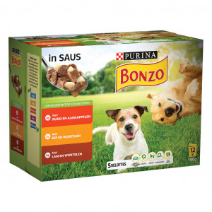 Bonzo Vitafit Multipack In Saus - Hondenvoer - Rund Kip Lam 12x100 g In Saus