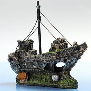 huismerk Piratenschip rotten Boat kleine netto boot aquarium Landscaping vis tank glazen cilinder scène