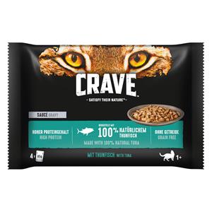 Crave Kat Maaltijdzakjes Multipack Kattenvoer 4 x 85 g - Sauce met tonijn