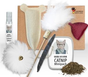Kater Kasimir Premium Paket mit 7 beliebten Katzenspielzeugen aus Naturmaterial