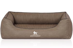 Knuffelwuff Orthopädisches Hundebett Columbia aus laser-gestepptem Kunstleder stone clay M-L