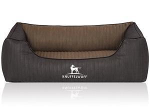 Knuffelwuff Orthopädisches Hundebett Outback aus laser-gestepptem Kunstleder schwarz/ gelb M-L