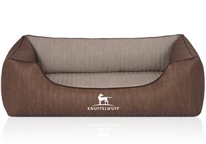 Knuffelwuff Orthopädisches Hundebett Outlander aus laser-gestepptem Kunstleder braun/ grau M-L