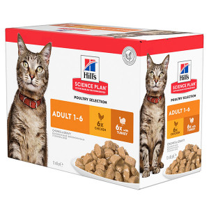 Hill's Feline Maaltijdzakjes Adult Multipack - Kattenvoer - Kip Kalkoen 12x85 g