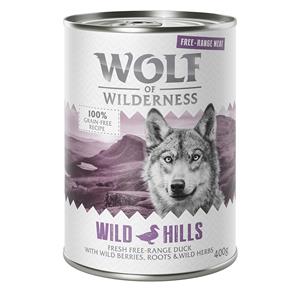 12x400g Wild Hills Scharreleend Wolf of Wilderness Hondenvoer nat