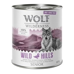 Wolf of Wilderness Senior "Scharrelvlees" 6 x 800 g Hondenvoer - Senior Wild Hills - Eend & Kalf