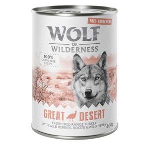 12x400g Great Desert Scharrelkalkoen Wolf of Wilderness Hondenvoer nat