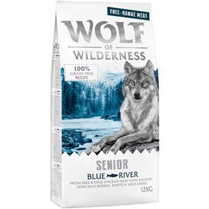 2x12kg Wolf of Wilderness Senior Blue River Scharrelkip & Zalm Hondenvoer droog