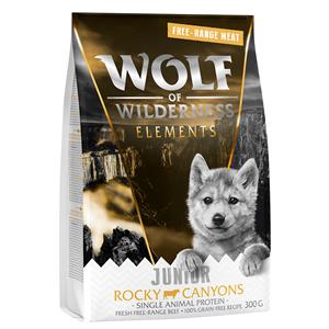 Wolf of Wilderness Probeer nu!  droogvoer voor honden Nieuwe: Junior Rocky Canyons - Scharrelrund (300 g)