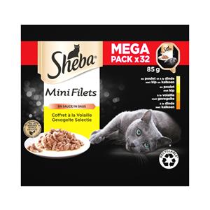 Sheba Mini Filets mit Geflügel in Sauce Multipack Nassfutter Katze Schale (85 g) Pro Packung (32 x 85g)