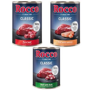 Rocco 6x400g Classic Exclusieve Mix Puur Rund, Rund/Zalm, Rund/Eend  Hondenvoer nat