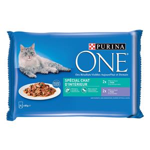 Purina One 12x 85g  Indoor Tonijn en Kalfsvlees nat kattenvoer