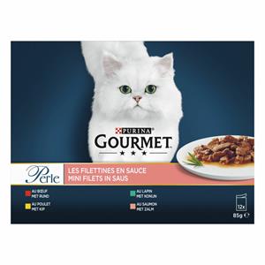 Gourmet Perle Mini Filets In Saus - Kattenvoer - Rund Kip Zalm 12x85 g