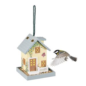 Relaxdays - Vogelfutterhaus, Holz, zum Aufhängen, Gartenhäuschen, hbt: 23,5x18x18 cm, Futterstelle, Wildvögel, mehrfarbig