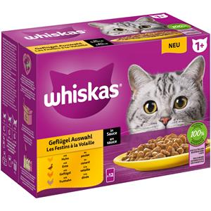 Whiskas Gemengd pakket  1+ Adult Maaltijdzakjes 12 x 85 g - Gevogelte-selectie in saus