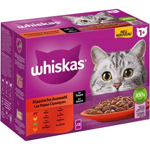 Whiskas Gemengd pakket  1+ Adult Maaltijdzakjes 12 x 85 g - klassieke selectie in saus