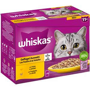 Whiskas Gemengd pakket  Senior Maaltijdzakjes 12 x 85 g Kattenvoer - 11+ Gevogelte-selectie in gelei