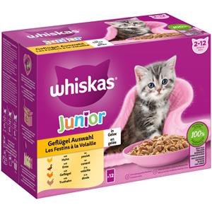 Whiskas Gemengd pakket  Junior Maaltijdzakjes 12 x 85 g - Gevogelte-selectie in gelei