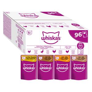 Whiskas Jumbopack  1+ Adult Maaltijdzakjes 96 x 85 g - Gevogelte-selectie in gelei