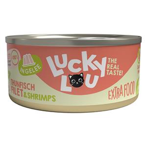 18x 70g Lucky Lou Extrafood in Gelei Tonijn & Garnalen kattenvoer Wet