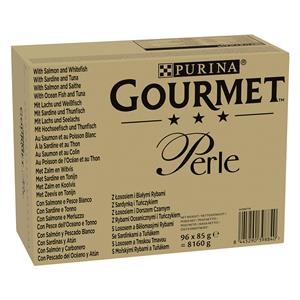 Gourmet Perle Kattenvoer voordeelpakket 96 x 85 g - Zalm & Witvis, Sardine & Tonijn, Zalm & Koolvis, Zeevis & Tonijn