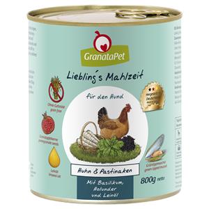 GranataPet Lievelingsmaaltijd Hondenvoer 6 x 800 g - Kip met Pastinaak, Basilicum, Vlierbloesem & Lijnolie