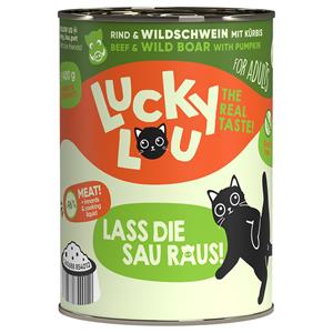 6x 400g Lucky Lou Lifestage Adult Beef & Boar Wet Cat Food