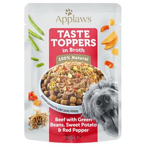 Applaws Taste Toppers Pouch in Bouillon 12 x 85 g Hondenvoer - Rund met groene Bonen, Zoete Aardappel & rode Paprika