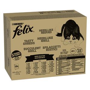 Felix Jumbopack  Tasty Shreds Zakjes 120 x 80 g - Gemengde selectie in saus