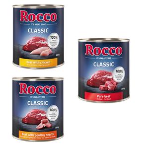 Rocco Voordeelpakket  Classic 12 x 800 g Hondenvoer - Topseller-Mix: Puur Rund, Rund/Gevogeltehart, Rund/Kip
