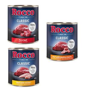 Rocco Classic Probeermix 6 x 800 g Hondenvoer - Gevogelte-Mix: Rund/Kip, Rund/Gevogeltehart, Rund/Kalkoen