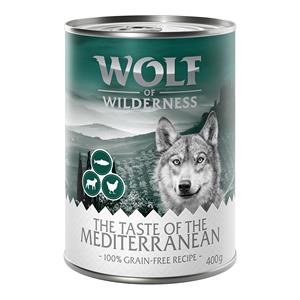 Wolf of Wilderness 5 + 1 gratis! 6 x 400 g  Natvoer - The Taste Of The Mediterranean  6 x 400 g