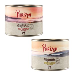 Purizon Organic 6 x 200 g - Mixpakket 1:  3 x Rund en kip met wortel 3 x Kip en gans met pompoen