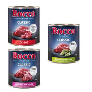 Rocco Classic Probeermix 6 x 800 g Hondenvoer - Rund-Mix: Puur Rund, Rund/Kalfshart, Rund/Pens