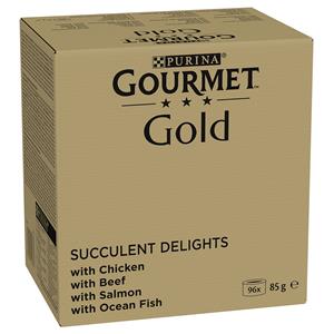 Gourmet Voordeelpakket  Gold Sappige Fijne Reepjes 96 x 85 g Kattenvoer - Kip, Zeevis, Rund, Zalm